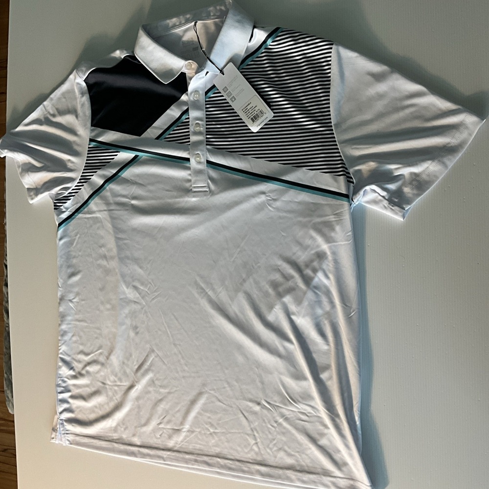 Men's Sligo Trevor Polo XL White Teal Stripe Polo Shirt NWT